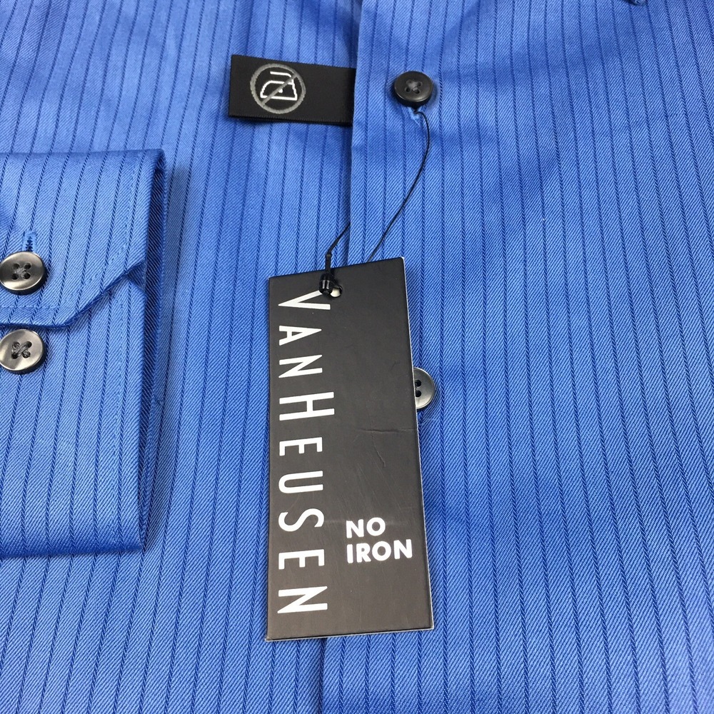 Van Heusen Dress Shirt Men's Small/Petite 14-14.5 Blue‎ Pinstripe No Iron NWT! - Picture 4 of 11